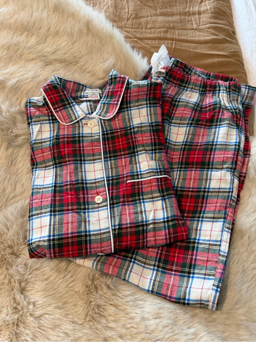 J. Crew Red White Green Plaid Flannel Pajama Set